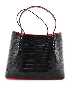Christian Louboutin Calfskin Crocodile Embossed Spikes Large Cabarock in Black